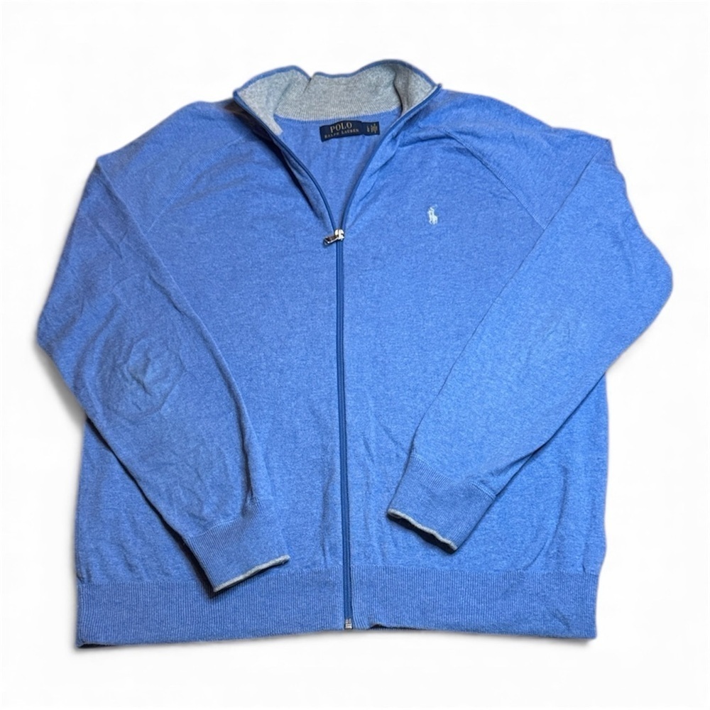 Polo Ralph Lauren Men's Sky Blue Zip-Up Knit Sweater sz L